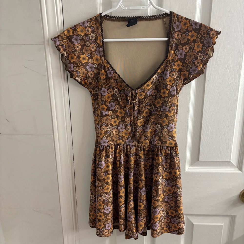 Urban Outfitters Floral Mini Dress in Brown and Lavender